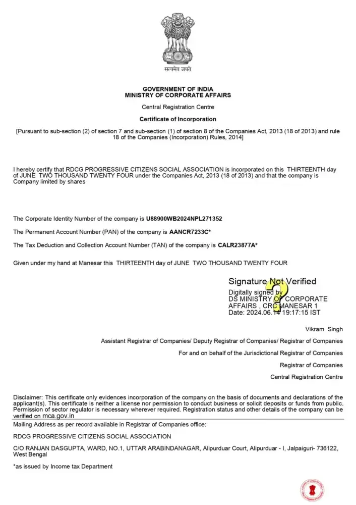 Certificate Of Incorporation